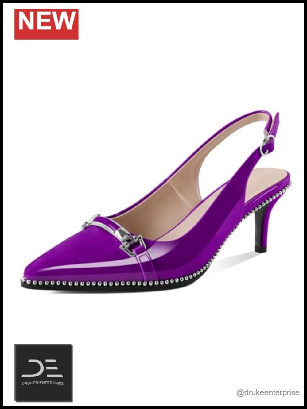 Women's Slingback Kitten Heels with Beaded Pointed Toe